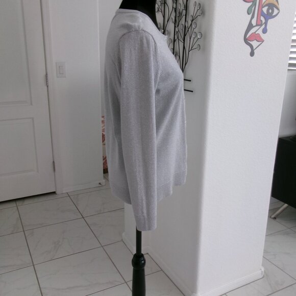 Like New Christoper & Banks Sparkly Silver Cardigan Sweater S - Picture 6 of 10